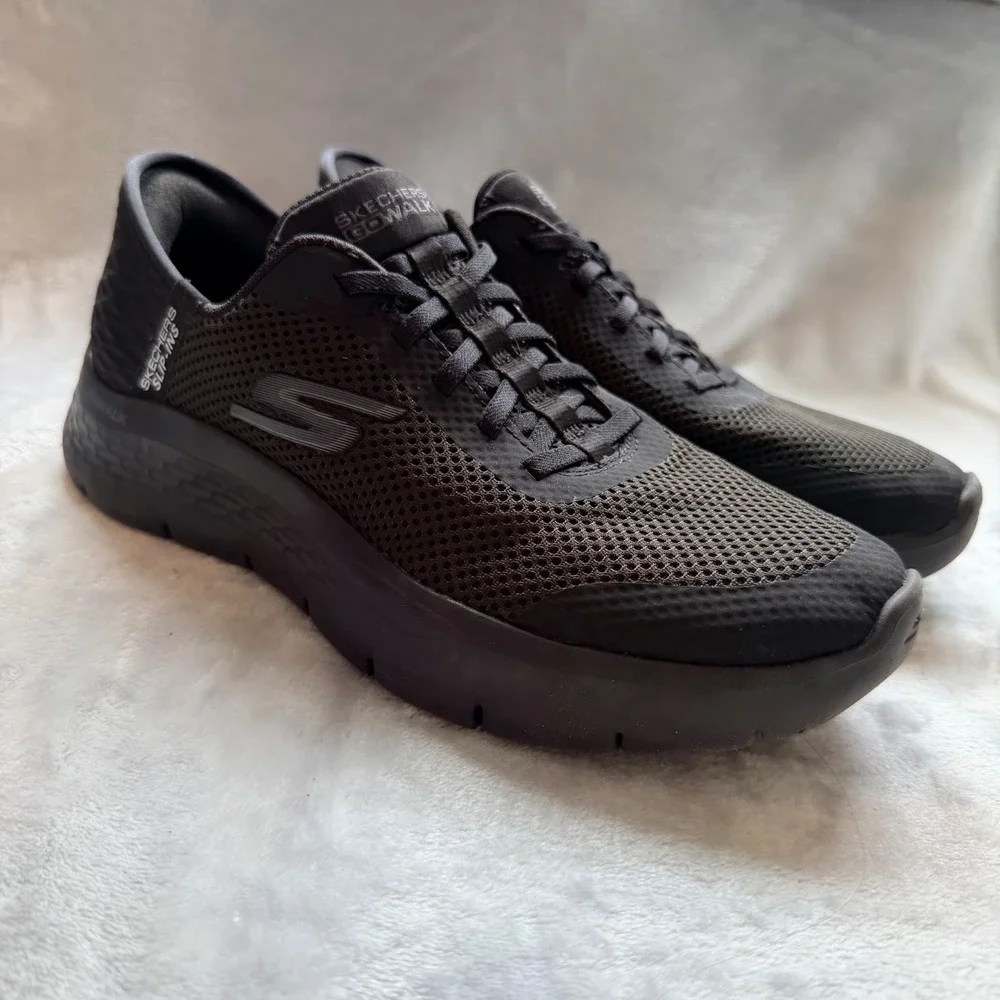 Skechers Slip-ins GoWalk 6 Black Mesh Walking Shoes 124836 BBK Womens 9